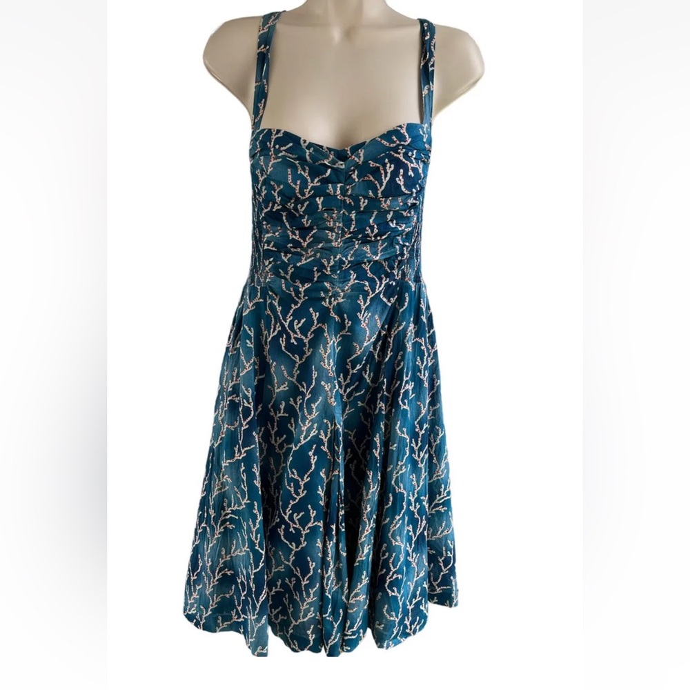 HD In Paris Anthropologie Blue Acropora Coral Reef Retro Dress Sz 4
